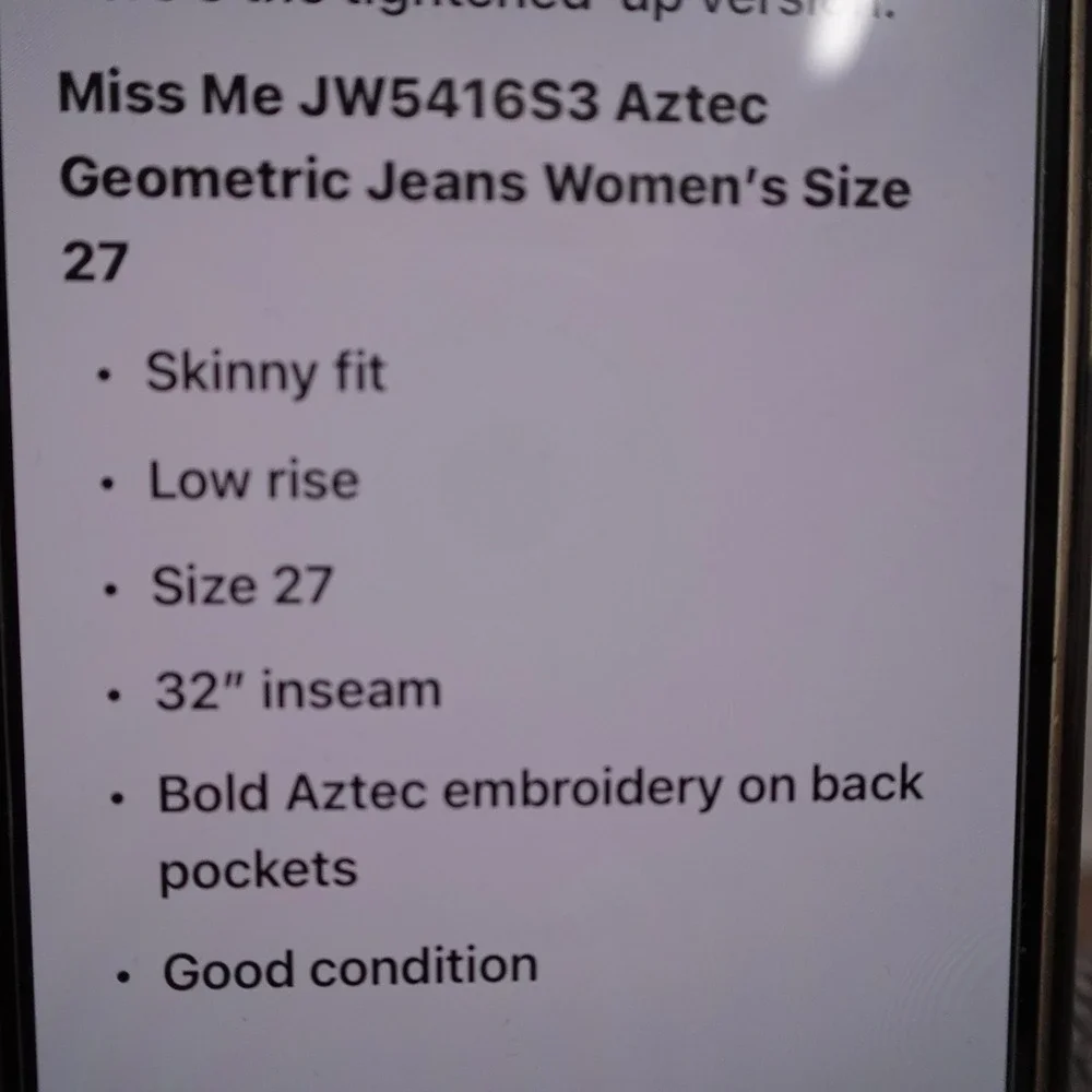 Miss Me Jeans Womens 27 Blue Skinny Low Rise Aztec Embroidered Denim JW5416S3